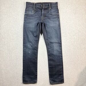 G-Star Raw New Radar Slim Mens Jeans 31x32 Dark Wash Logo Faded Whiskered Skater